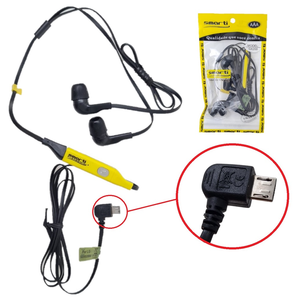 Fone De Ouvido micro usb V8 Celular LG GS107 Gx200 X335 GM600 Com adaptador P2 em Oferta na Shopee