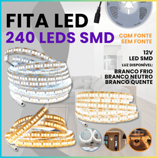 Fita Led 240led Por Metro 3528 12v Para Perfil 5 Metros Luz Forte Sanca em Oferta na Shopee