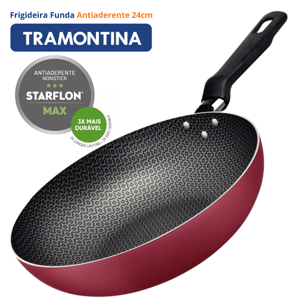 Frigideira Antiaderente Tramontina Funda Alumínio Revestimento StarFlon Max 24cm 2,2L Wok Loreto