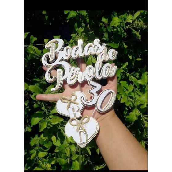 TOPO DE BOLO BODAS DE PEROLA 30 ANOS - PERSONALIZADO COM SIGLAS - ACHADINHOS SHOPEE