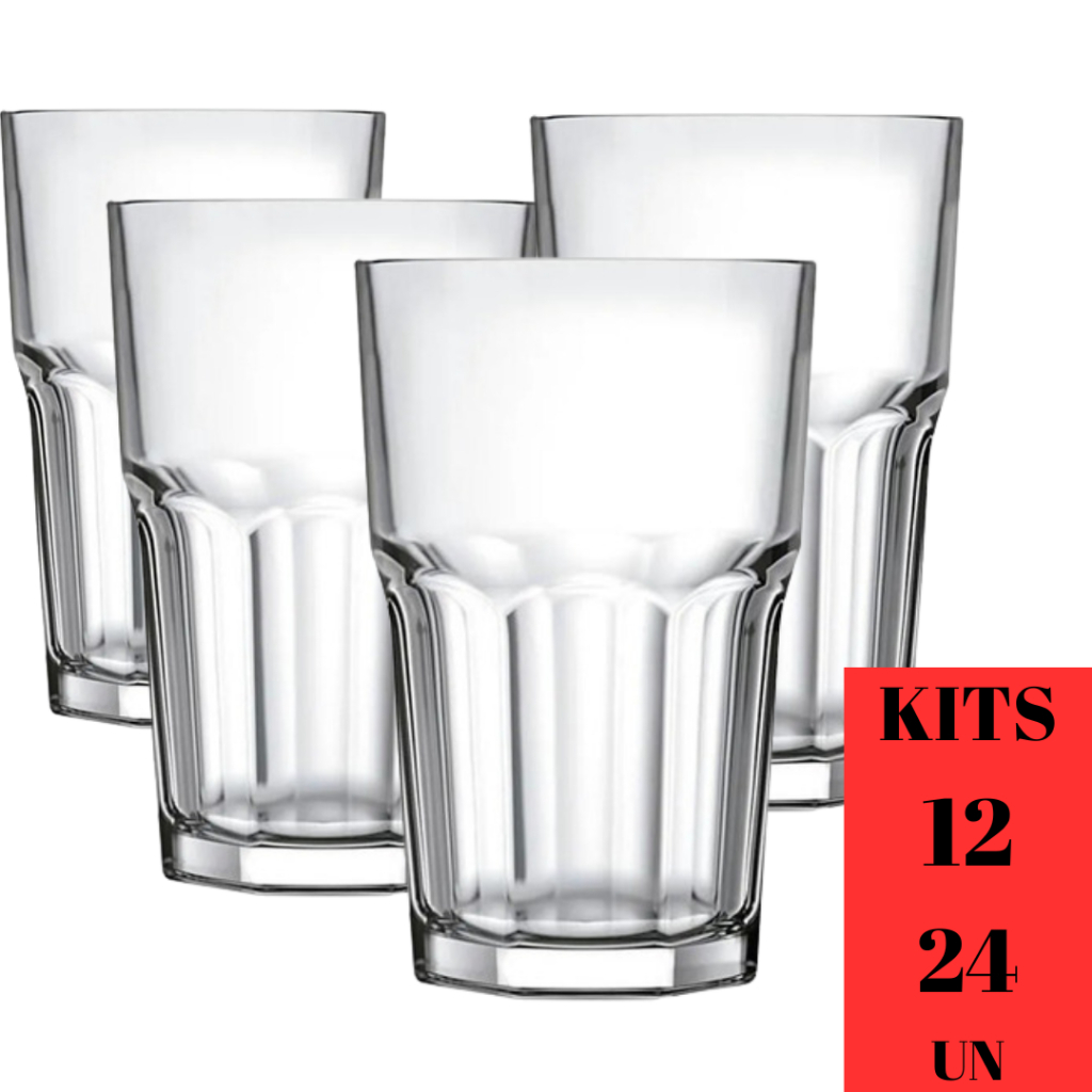 Jogo Kit 12/24 Copos Bristol 520ML Vidro Long Drink Nadir Figueiredo Chá Refrigerante Suco Cerveja Chopp Gin Tonica Mesa Jantar Almoço Outback Conjunto