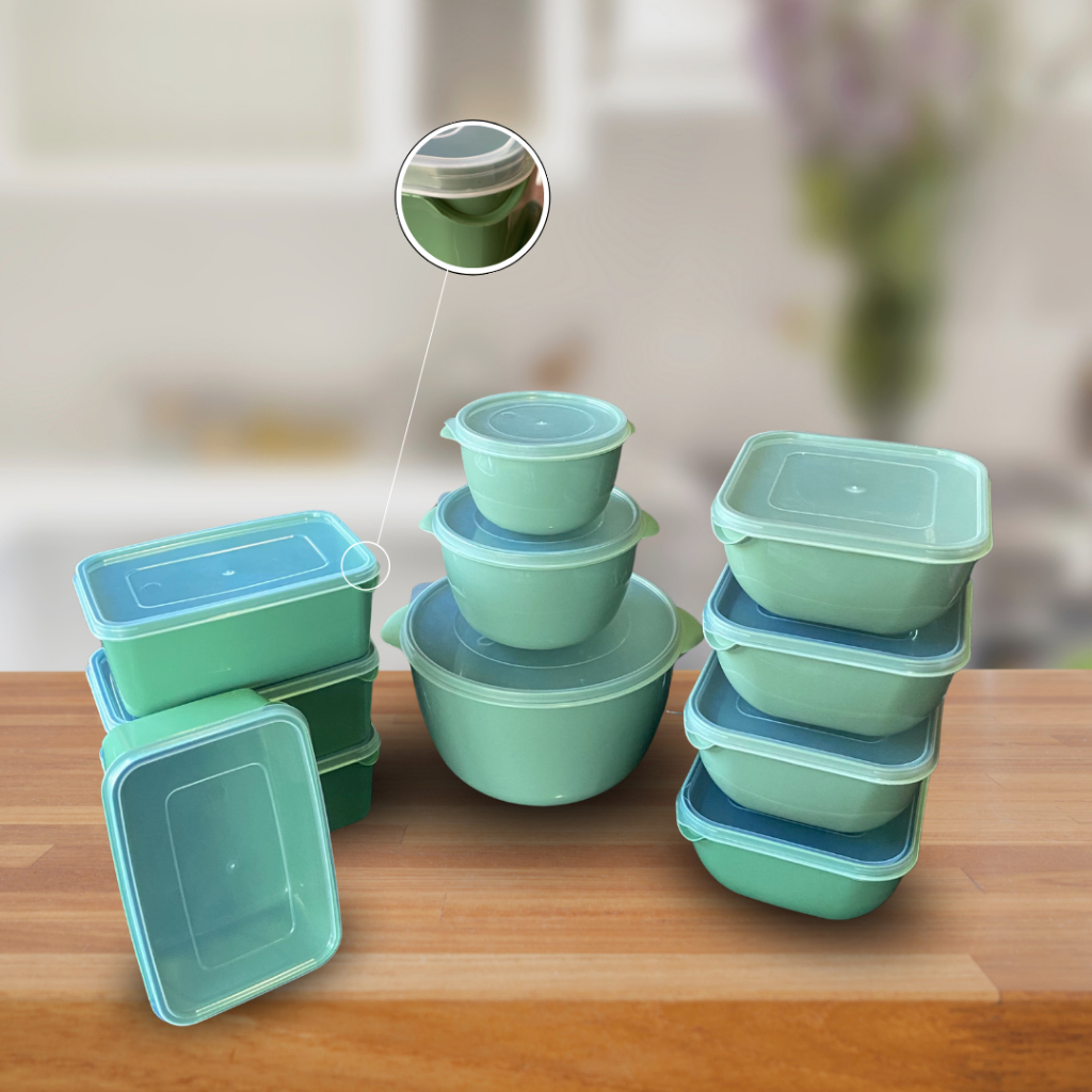 Kit 11 Potes (1 trio de bowls, 4 quadrados, 4 retangulares) Organizador de Alimentos Tampa Tapoer