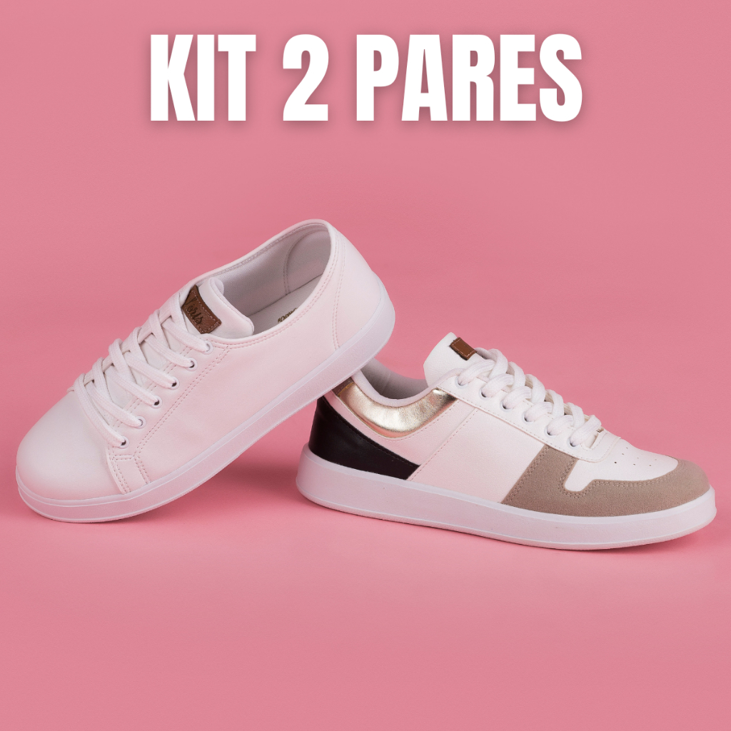 Kit 2 Pares Tênis Branco Feminino Casual Confortável