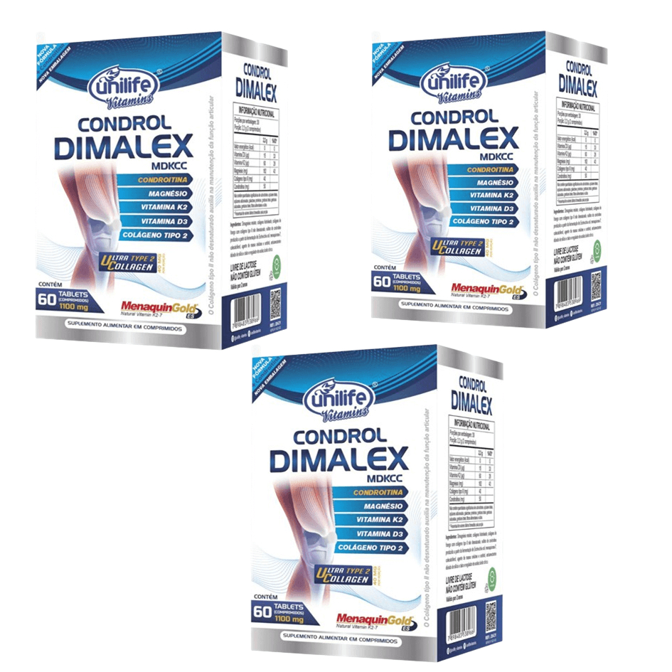 Kit 3 Condrol Dimalex Colageno Tipo 2 + Dimalato e Condroitina  60 Comp - Unilife em Oferta na Shopee