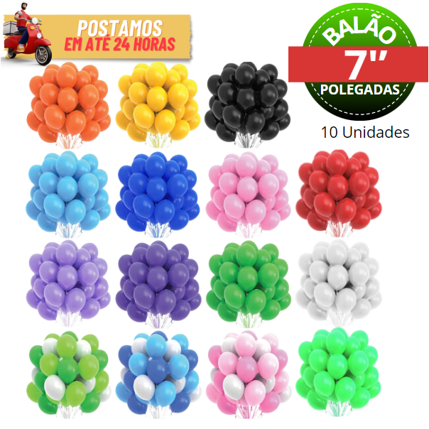 10 Unidades Balão Bexiga Latex Liso Número 7 Polegadas - Várias Cores Para Festas e Eventos