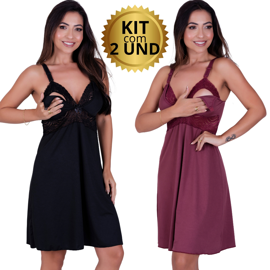 Kit 2 Camisolas Amamentação Abre Fácil Gestante Pós Parto Saída Maternidade Confortável em Oferta na Shopee