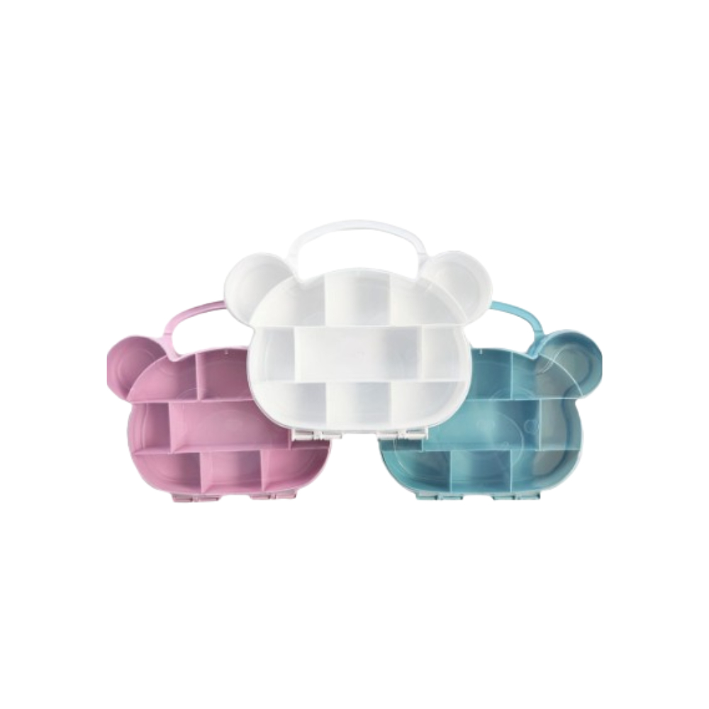 Maleta Caixa Organizadora De Plástico Modelo Urso 20x16,5cm C/11 Divisórias P/Acessório Missanga Bijuterias
