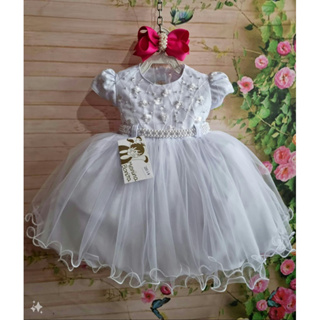 Vestido festa infantil Batizado  bebe princesa daminha formatura primeira comunhão branco realeza recem nascido em Oferta na Shopee