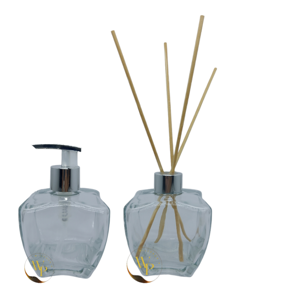 Kit 2 Frascos Saboneteira de Vidro Estrela 250ml Com Tampa Difusora Super Luxo e Valvula Bico de Pato Super Luxo 28/410