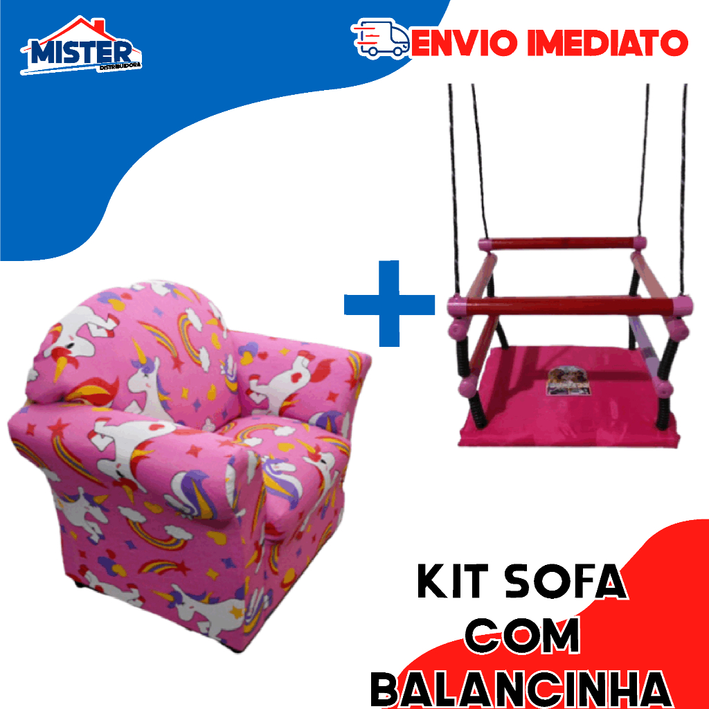 kit sofá sofazinho - poltrona / poltroninha infantil mais balanço infantil personagens diversão
