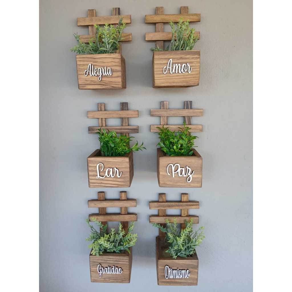 kit 2 vasinhos de madeira com plantinha artificial decoracao.