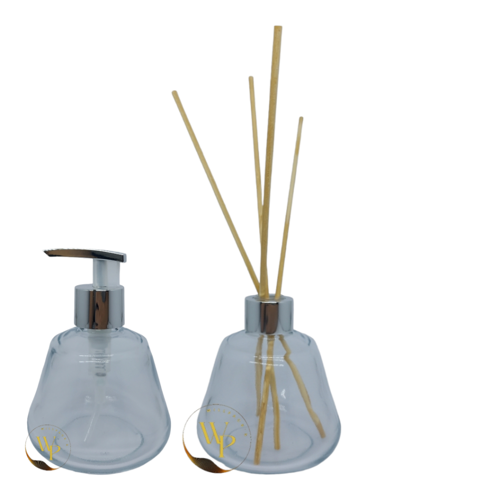 Kit 2 Frascos Saboneteira de Vidro Cone 250ml Com Tampa Difusora e Válvula Bico de Pato Super Luxo