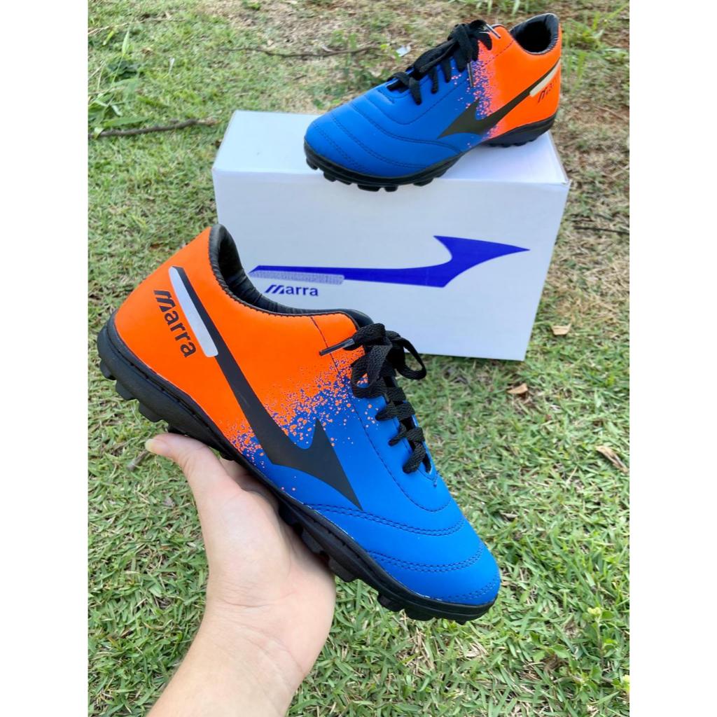 Tênis Chuteira Society Costurada M-3 AZUL ROYAL/LARANJA/PTO Super Reforçada Society Adulto Unissex Masculino Feminino