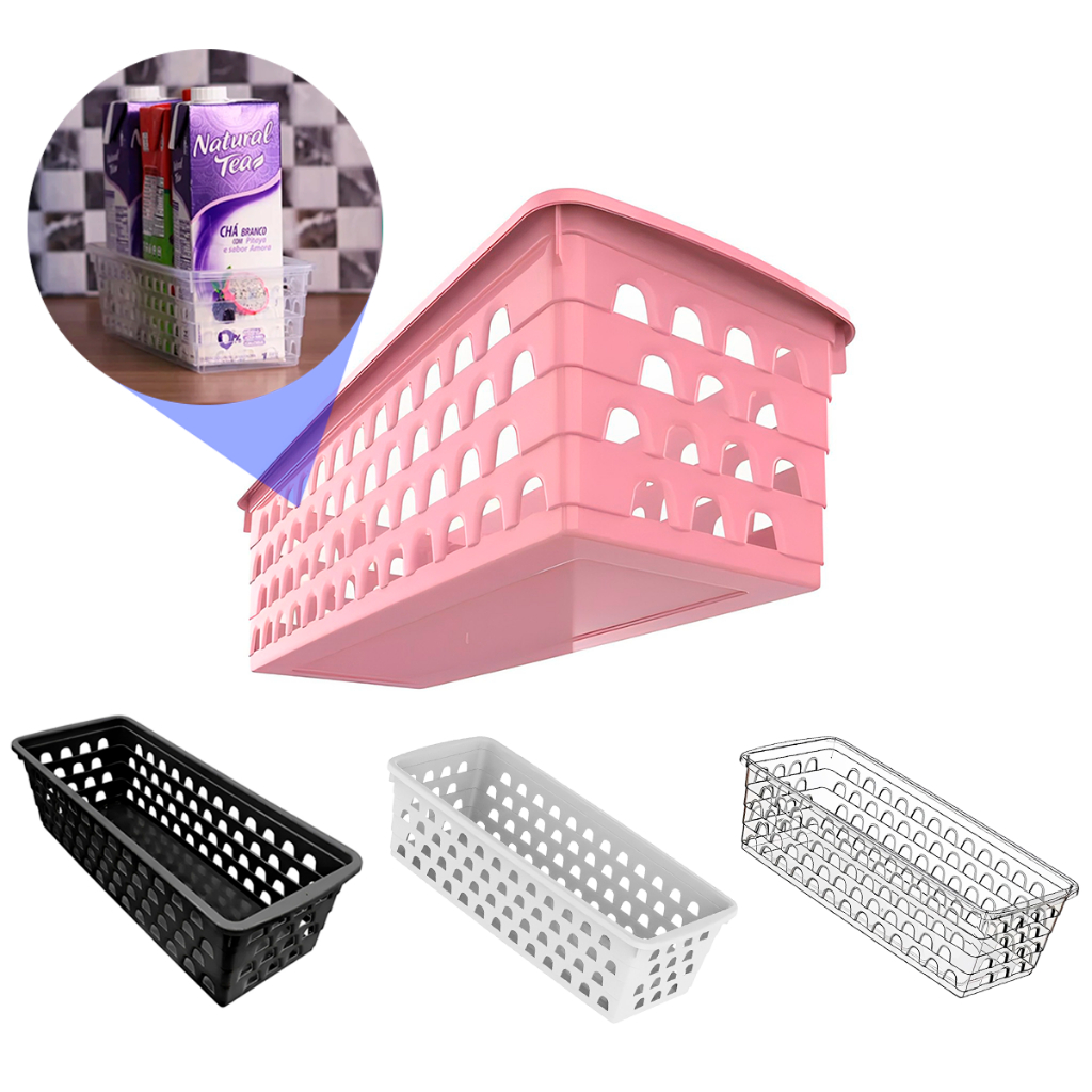 Cestos Organizador Multiuso 28x11x8cm Para Armários, Gavetas, Lavanderia e Geladeira