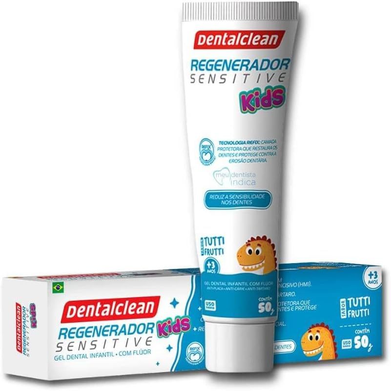 Gel Dental Dentalclean Regenerador Sensitive Kids com Flúor Sabor Tutti-Frutti 50g