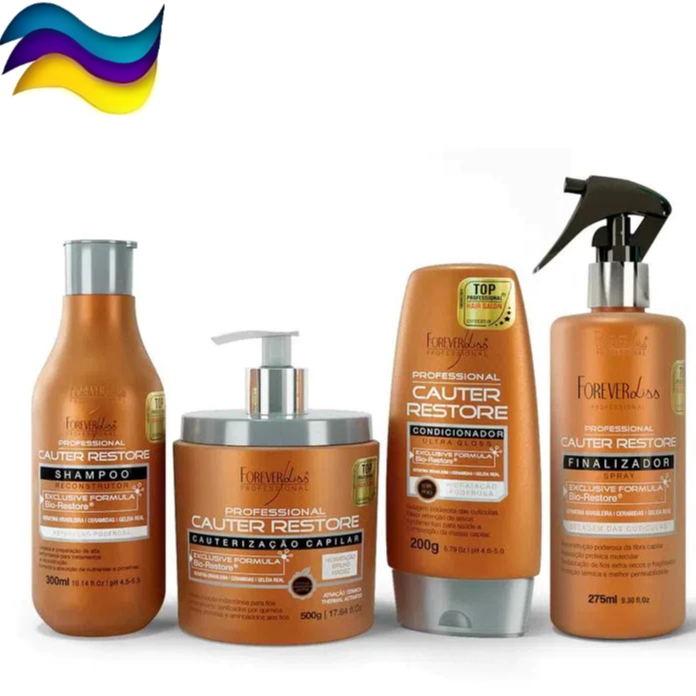 Cauter Restore Kit Cauterização Capilar 4 Itens Completo Forever Liss Reconstrução Proteção Brilho