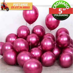 25 Unidades Balão Bexiga Metalizado Nº 5 Pink Cromado Decoração De Festa e Comemorações