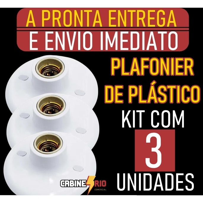 Kit 3 Plafonier Decorativo Branco Plástico Soquete Porcelana em Oferta na Shopee