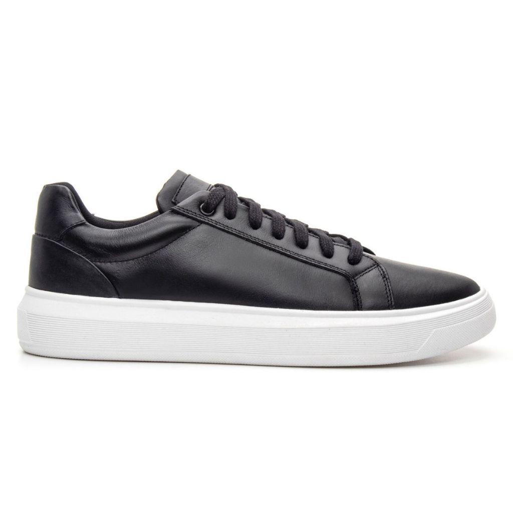 Tenis Masculino Esportivo em Couro Legitimo Casual Palmilha Conforto em Couro Burly Heads Preto