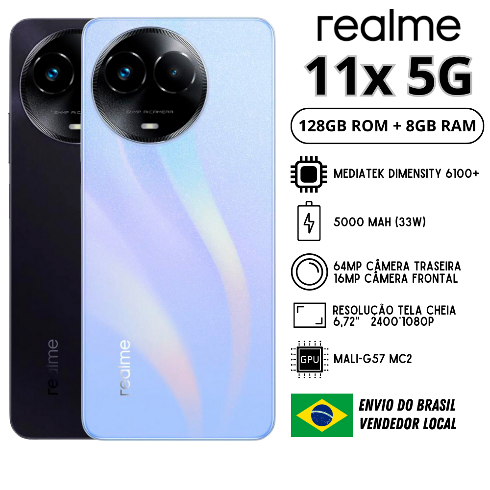 Celular Realme 11X 5G 128GB ROM / 8GB RAM | Envio do Brasil | Smartphone 5G , ROM Global , Processador Dimensity 6100