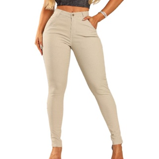 Calça social feminina cós Cintura alta Versátil Casual LAYCRA Alfaiataria colorida preto e branco Jeans em Oferta na Shopee