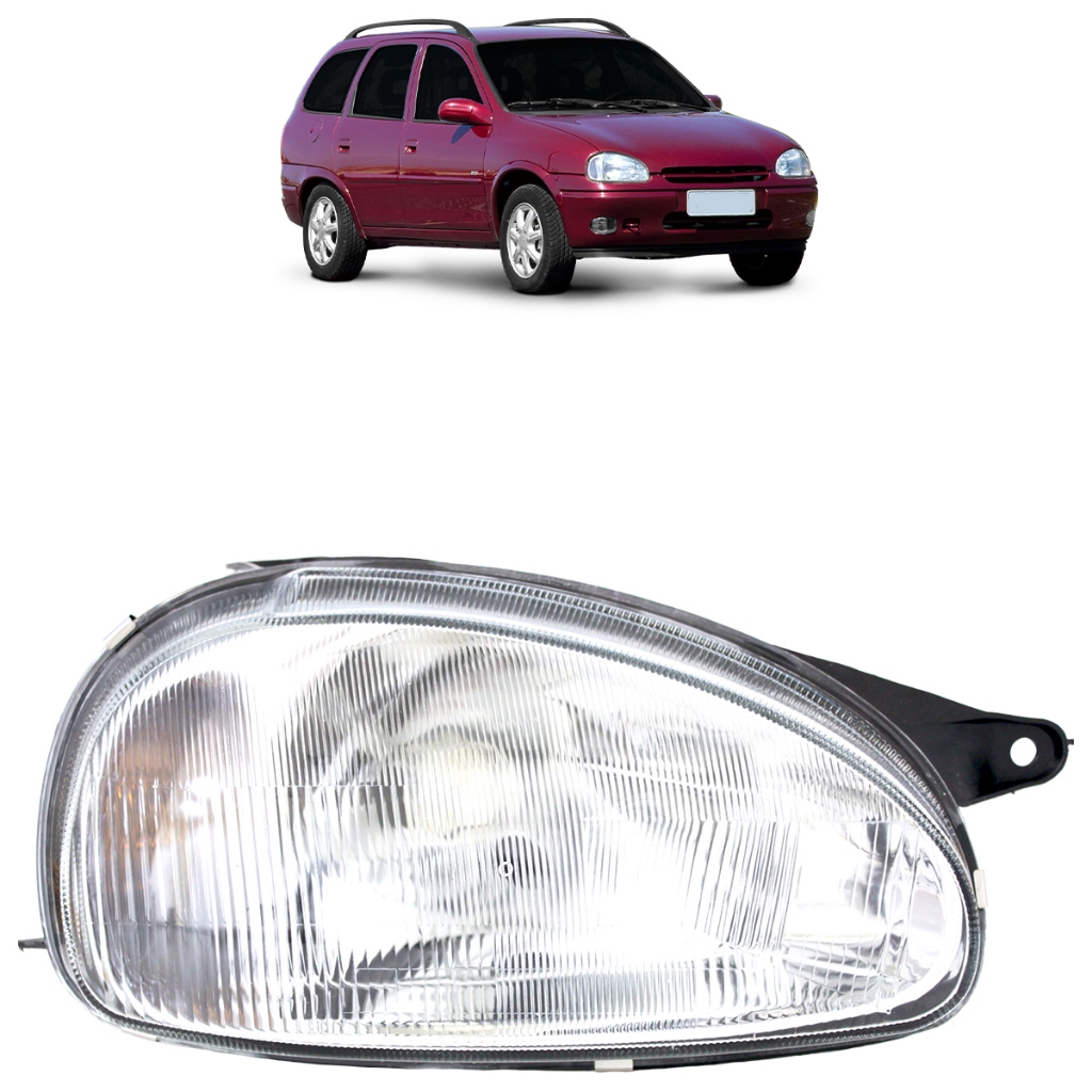 Farol Dianteiro Corsa 1994 1995 1996 1997 1998 1999 Máscara Cromada Lente Estriada Foco Simples