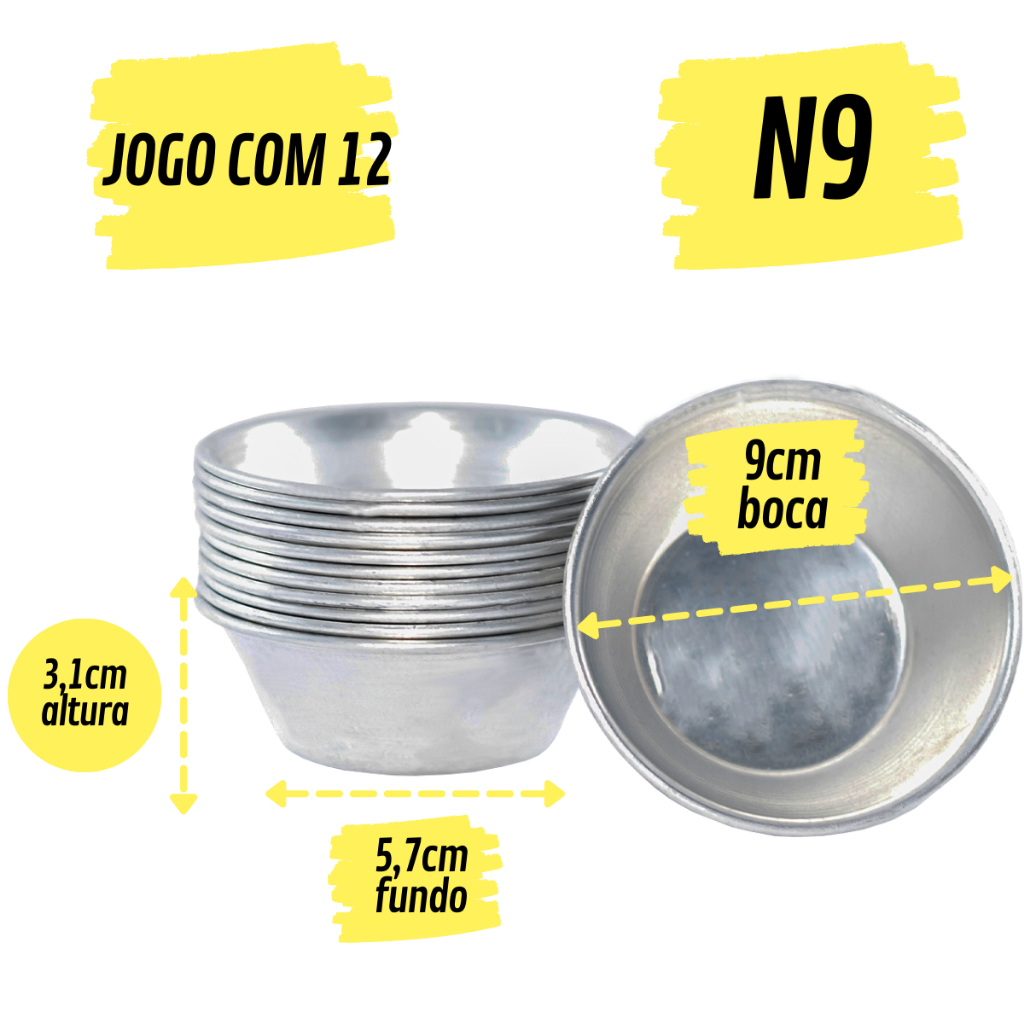 Forma Empada Salgados Nº 9 Jogo 12 Forminhas Alumínio Resistente