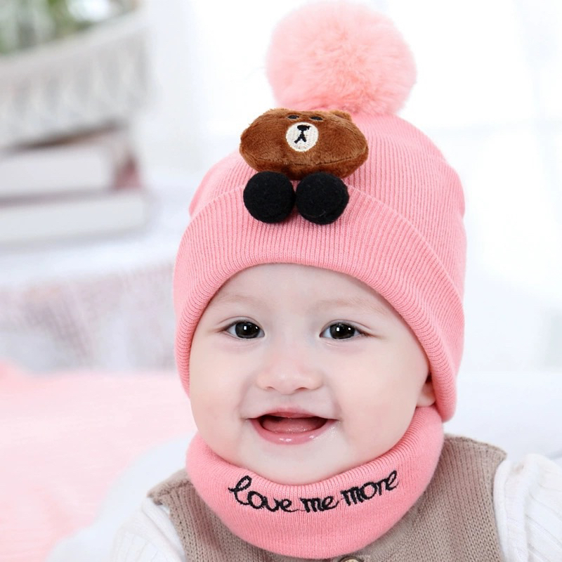 Chapéu e cachecol para bebês, conjunto de duas peças, primavera, pulôver de malha, desenho animado, menino, chapéu de lã