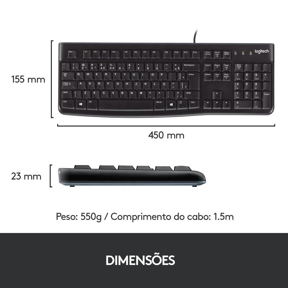 Teclado com fio USB Logitech K120 Resistente à Respingos e Layout ABNT2