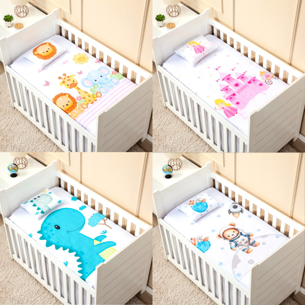 Jogo de lençol 3 peças berço americano nacional baixo elastico cima fronha micropercal 160 fios luxo em Oferta na Shopee