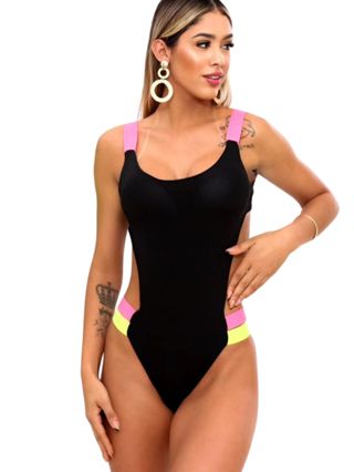 Maiô feminino sexy praia c/bojo  faixa dupla neon moda blogueira gringa primavera verão em Oferta na Shopee