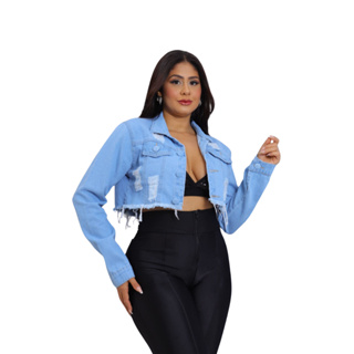 Jaqueta  jeans feminina  cropped rasgadinha top moda Blogueira outono inverno