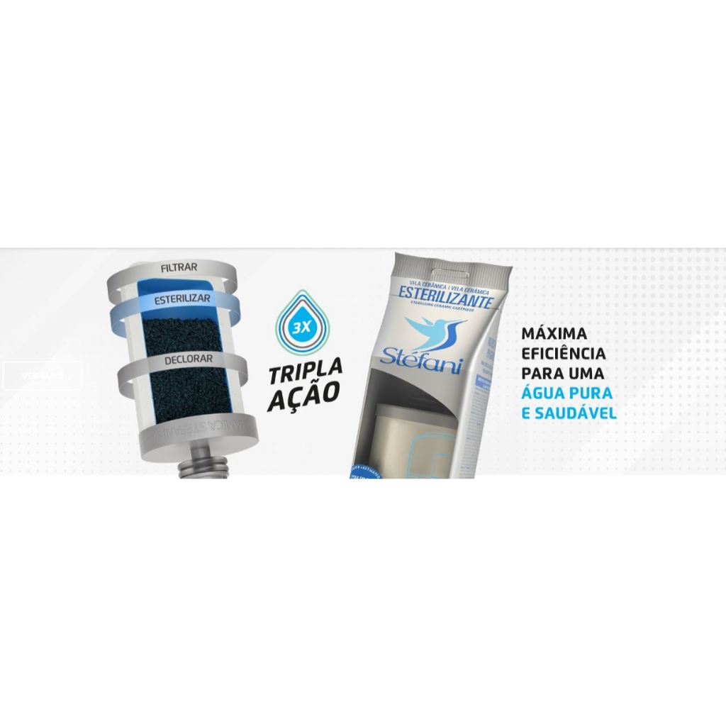 Kit 3 Velas Stéfani Original Tripla Ação Prata Carvão Filtro De Barro São João Bebedouro Agua