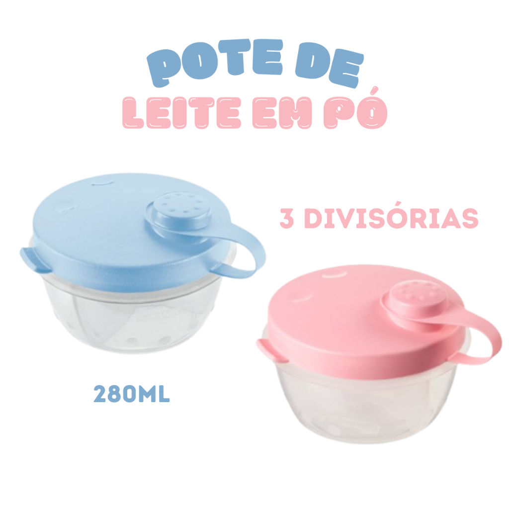 Pote de Leite em Pó Plástico 280ML com 3 divisórias baby SANREMO em Oferta na Shopee