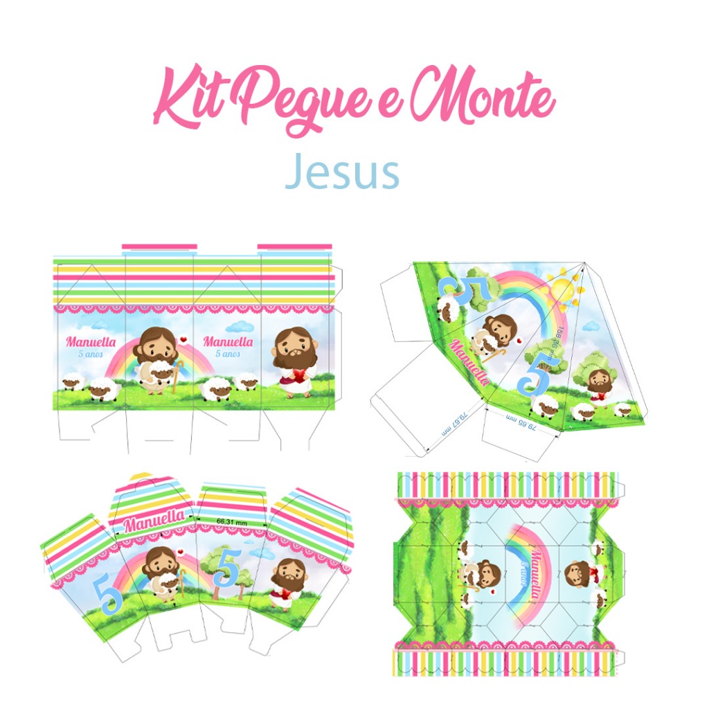 Kit Pegue Monte Personalizados Jesus - Escolha 20 a 60 Caixinhas Lembrancinhas de Aniversário