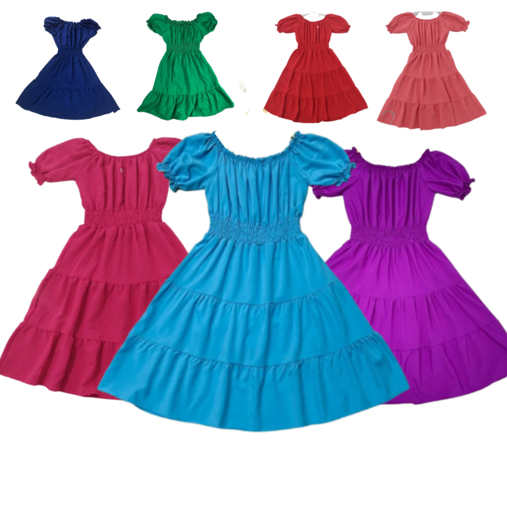 Vestido Infantil Ciganinha Camponesa Manguinha Menina Moda Evangélica Sofia Rodado Azul Rosa Verde Rose Roxo Vermelho