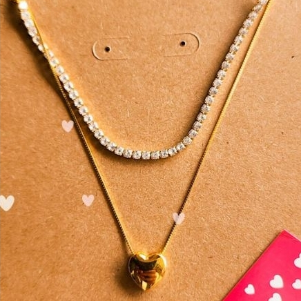 Conjunto de colar de coração Chocker Riviera Semijoia Folhado a ouro 18 K chapeado dourado acessório
