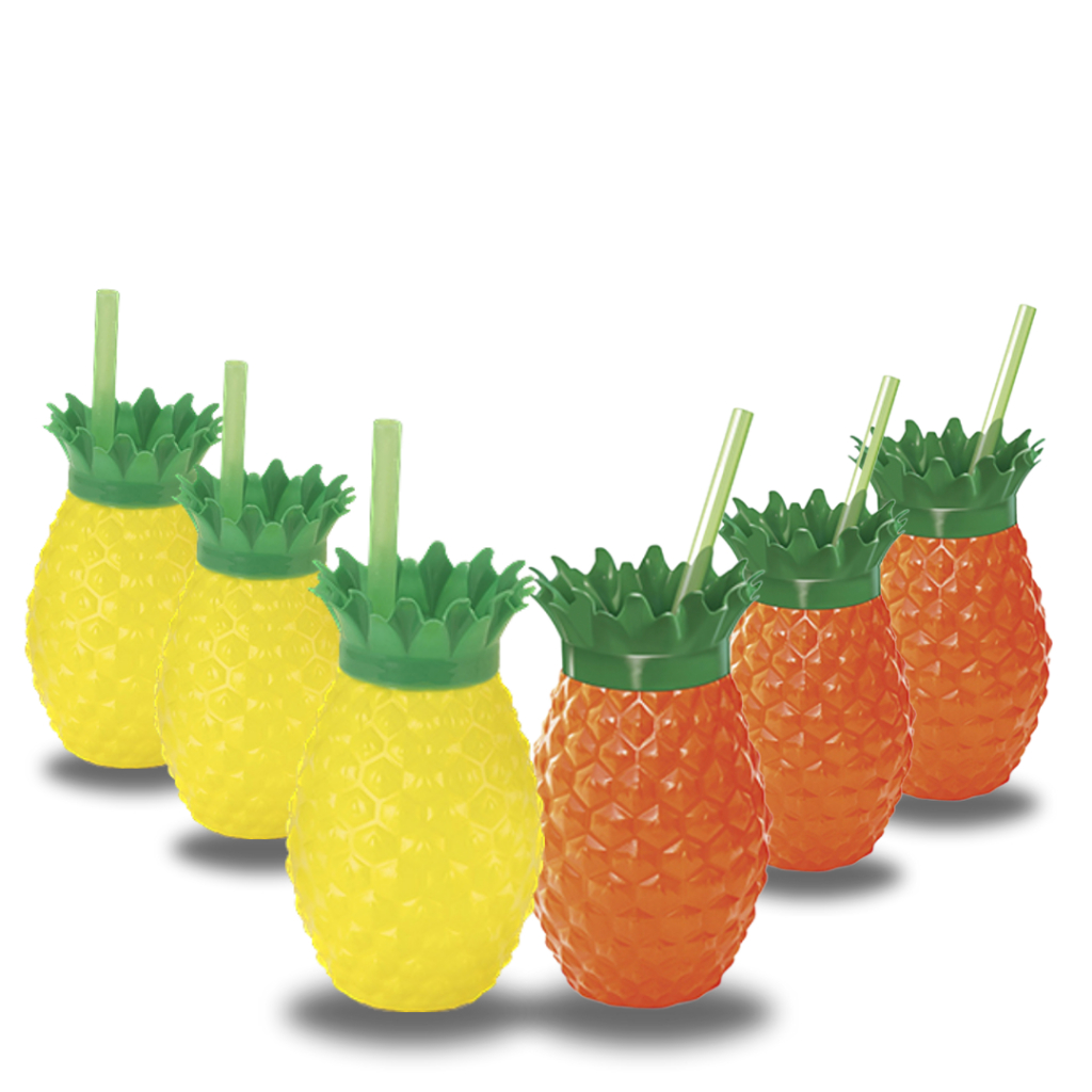 Copo Abacaxi Amarelo E Laranja 300 ml Com Canudo Injetemp