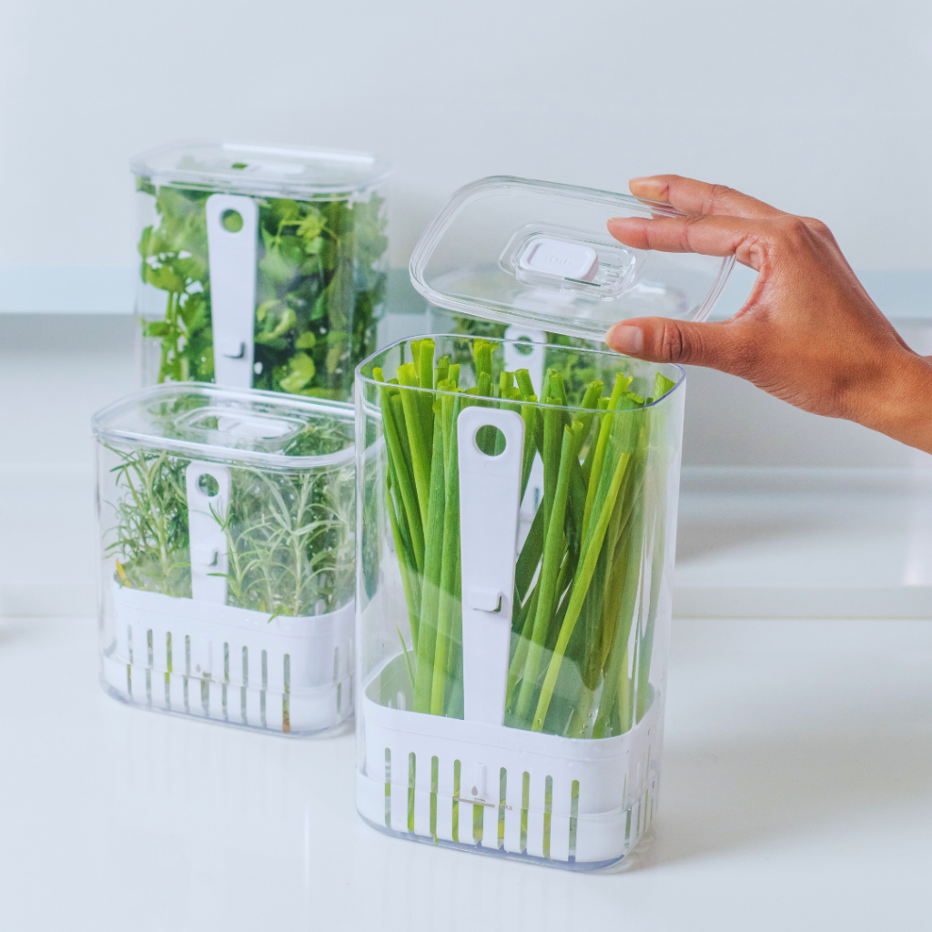 Organizador De Geladeira Porta Temperos Ervas Frescos Clear Fresh Acrílico com Tampa e Ces...