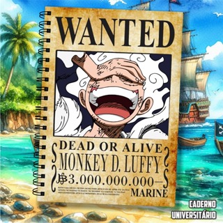 Caderno Universitário Personalizado Anime One Piece  Procurado Wanted  1 Matéria, 5 Matérias, 10 Matérias ou 15 Matérias em Oferta na Shopee
