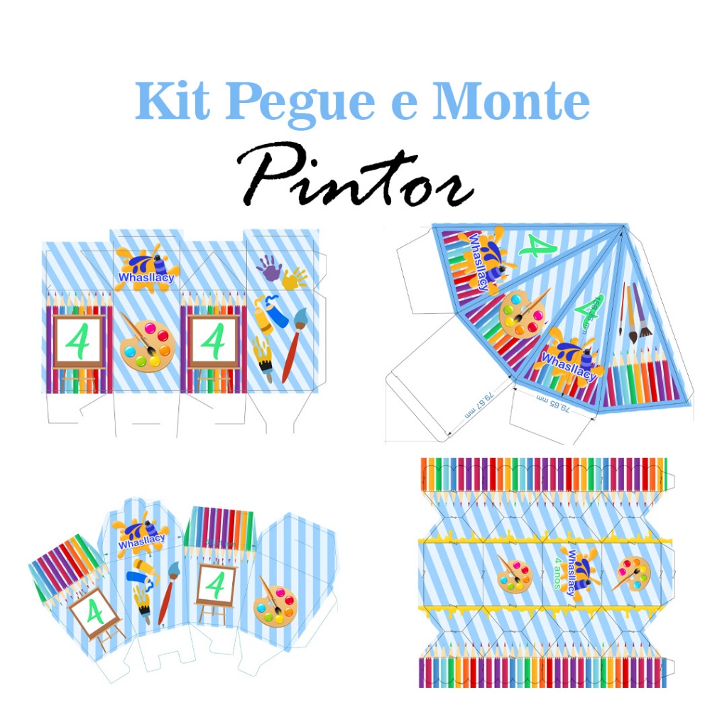 Kit Pegue Monte Personalizados Pintando 7 - Escolha de 20 a 60 Caixinhas Lembrancinhas Aniversário