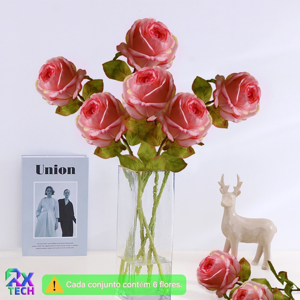 Novos Vários Estilos 【Kit 6 Buquê De Rosas】Com Folhagem Rosa Flores Artificiais Decoração Arranjo de flores planta decorativa Flores e Plantas Artificiais