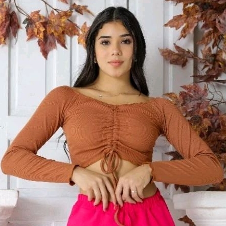 CROPPED CANELADO JUVENIL MENINA FEMININO manga longa regulagem frontal elastano ribana