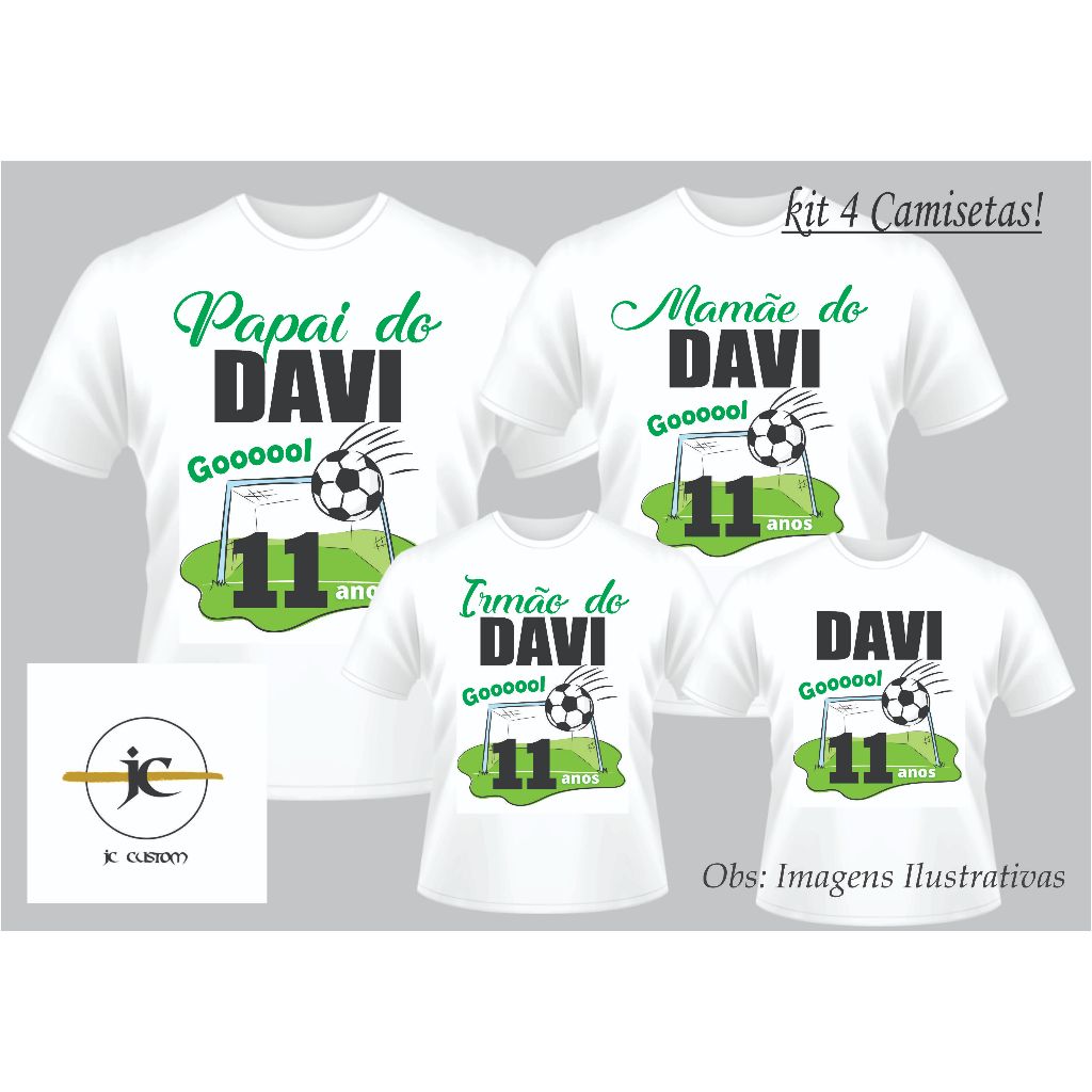 Kit 4 Camisetas adultas Personalizadas Aniversário Futebol ( 3 Camisetas Adultas  Tamanho Normal e 1 Camiseta Plus size )
