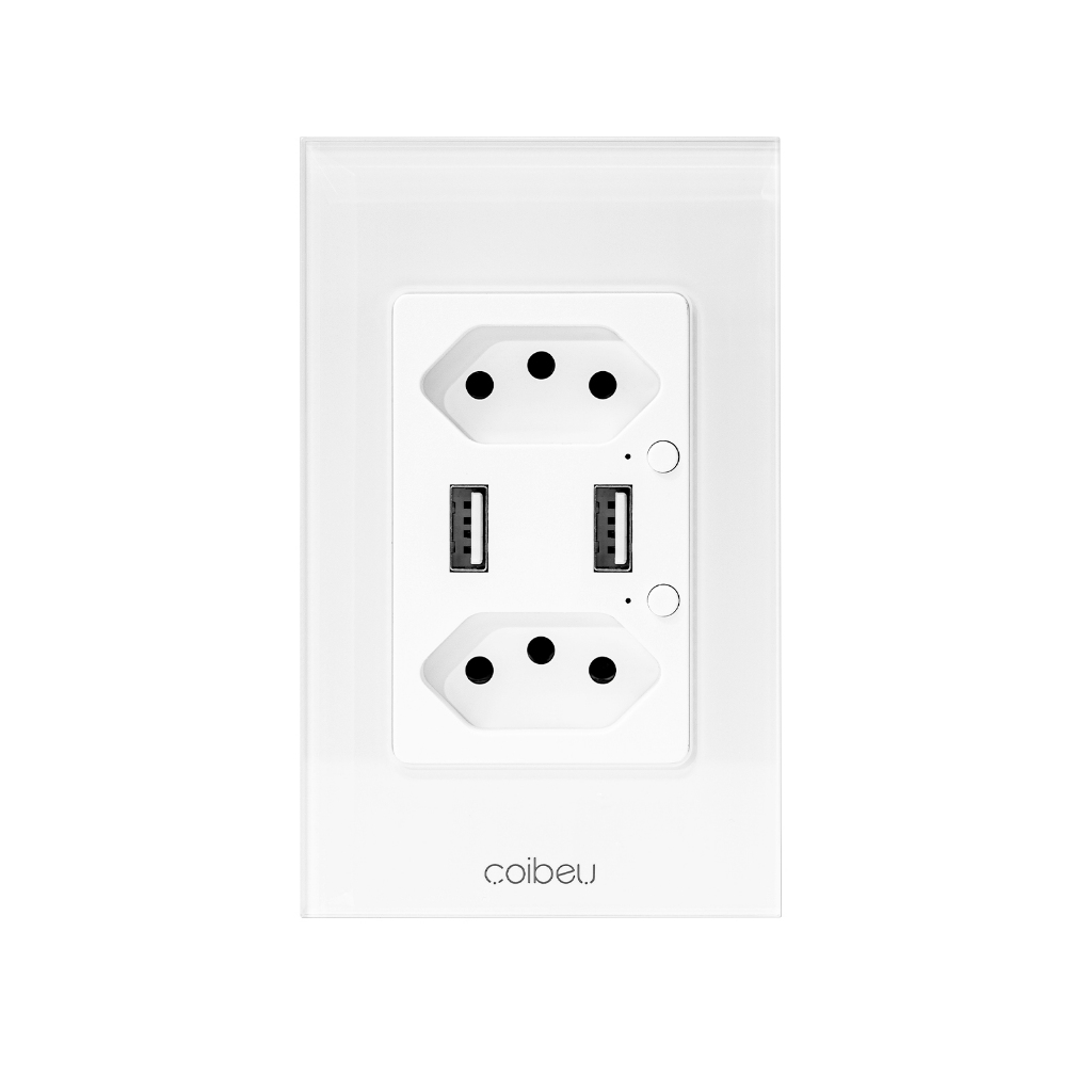 COIBEU WiFi 2 USB Com Painel De Vidro De Toque De Soquete Botão De Saída Funciona Tuya Alexa Google 2 Tomada e 2USB em Oferta na Shopee
