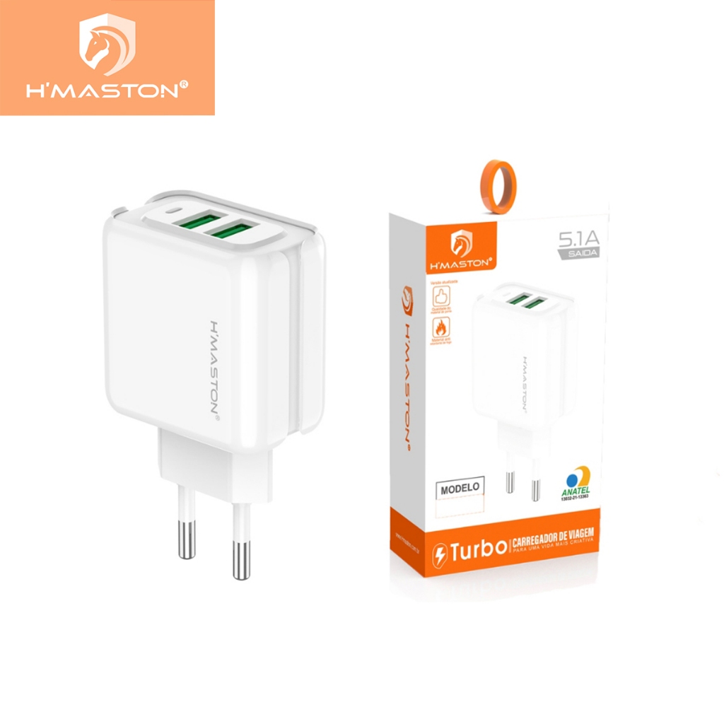 H'maston Y24-4 Carregador 25w Fonte Torre Carregar Celular Portátil 2 Usb 5.1A em Oferta na Shopee