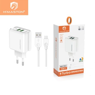 H'maston Y24 Carregador Turbo 25w Fonte Torre Carregar Portátil 2 Usb 5.1A Com Cabo Usb