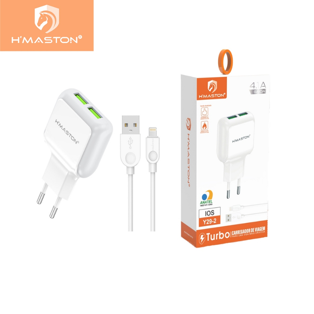 H'maston Y29-1 Carregador Turbo Rápido Portátil 2 USB  Com Cabo de Carregamento V8 em Oferta na Shopee
