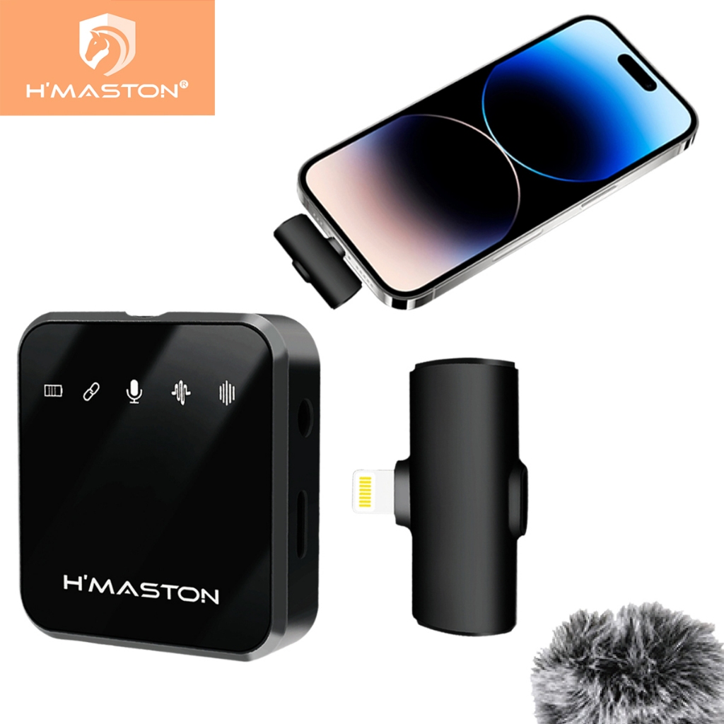 H'maston Microfone Sem Fio Lapela Celular Profissional Lighting Tipo-c Vlog Microfone Sem Fio Lavalier