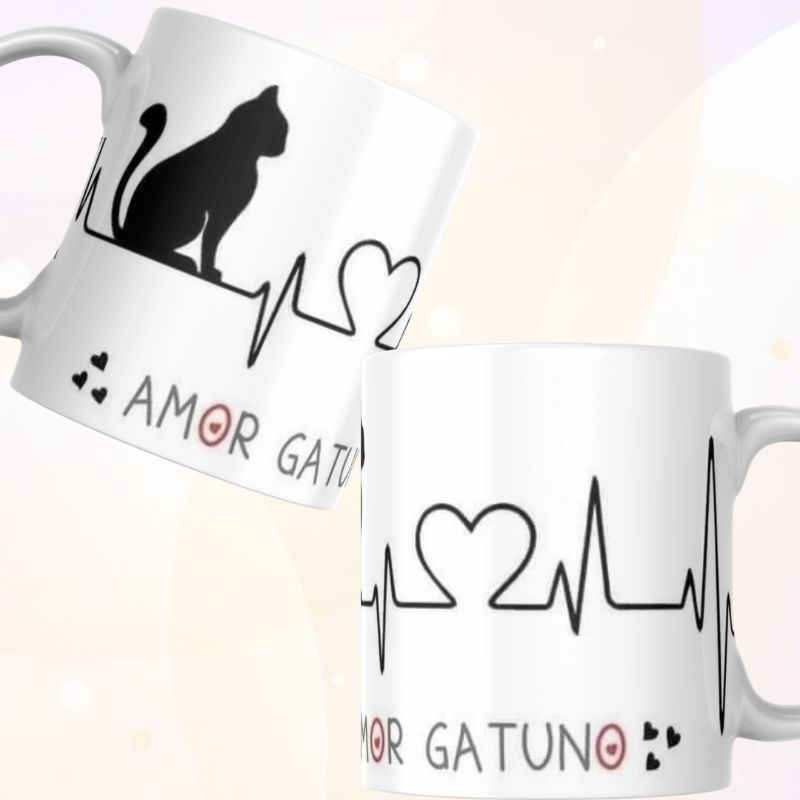 Caneca Personalizada Amor Gatuno Apaixonados por Gato Pet Cerâmica ou de Plastico/Polímero Estampada  Presente Lembrança Promoção Xícara
